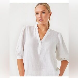 Lilly Pulitzer Womens Sz 4 Mialeigh Elbow Sleeve Resort White Linen Top $138